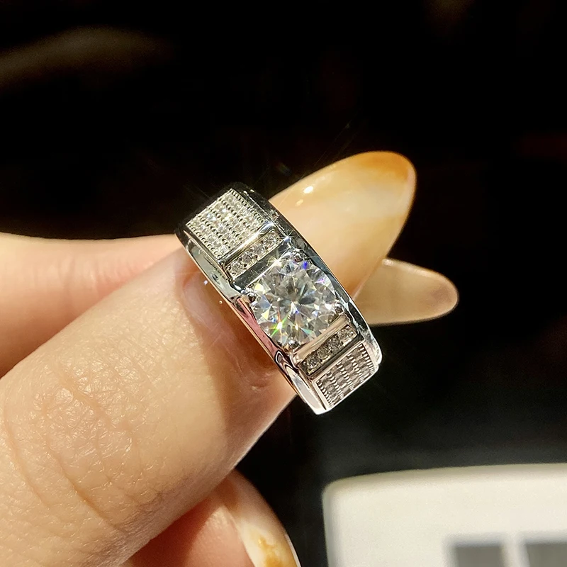 

KNB 1CT Luxurious Certified Moissanite Diamond Wedding Rings For Men Gift Real 925 Sterling Silver Best Quality Fine Jewelry
