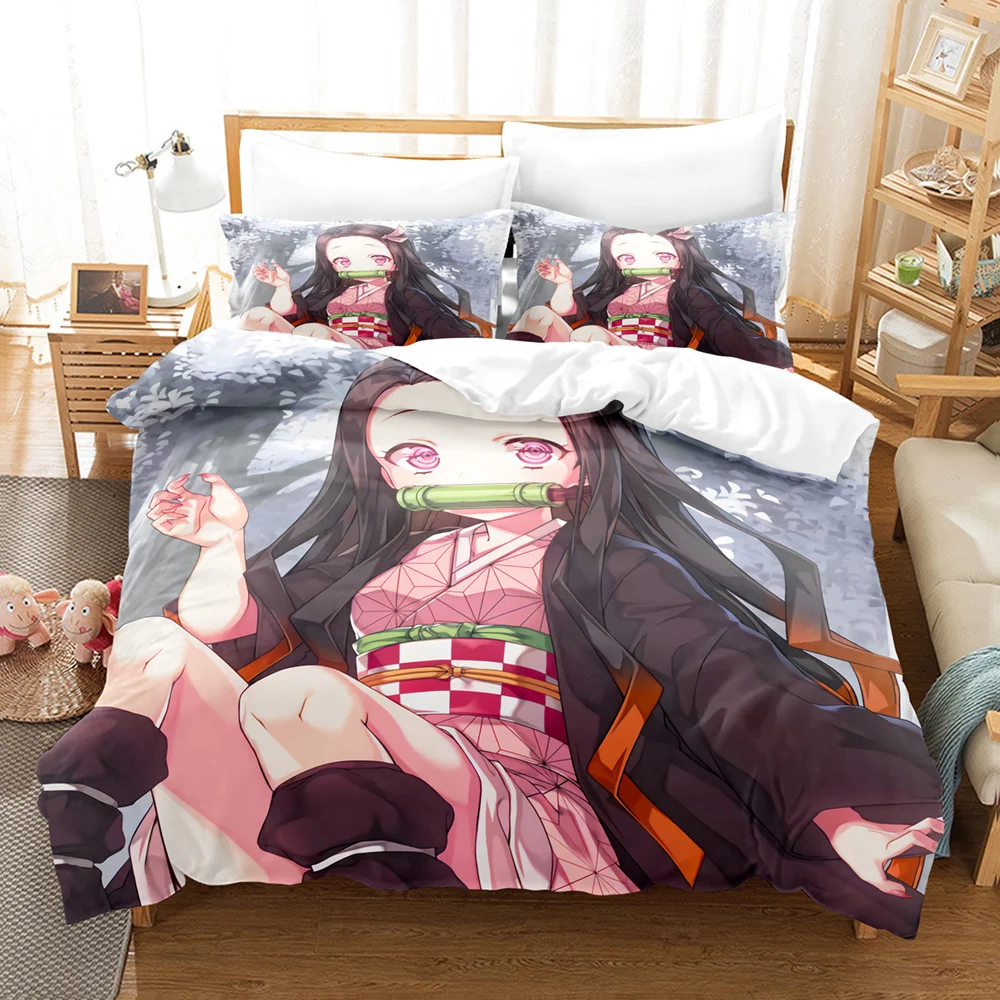 Nezuko Kamado Bedding Set Anime Demon Slayer Duvet Cover Comforter Bed Linen Single Twin Full Queen Size 3d Kids Girl Boys Gift