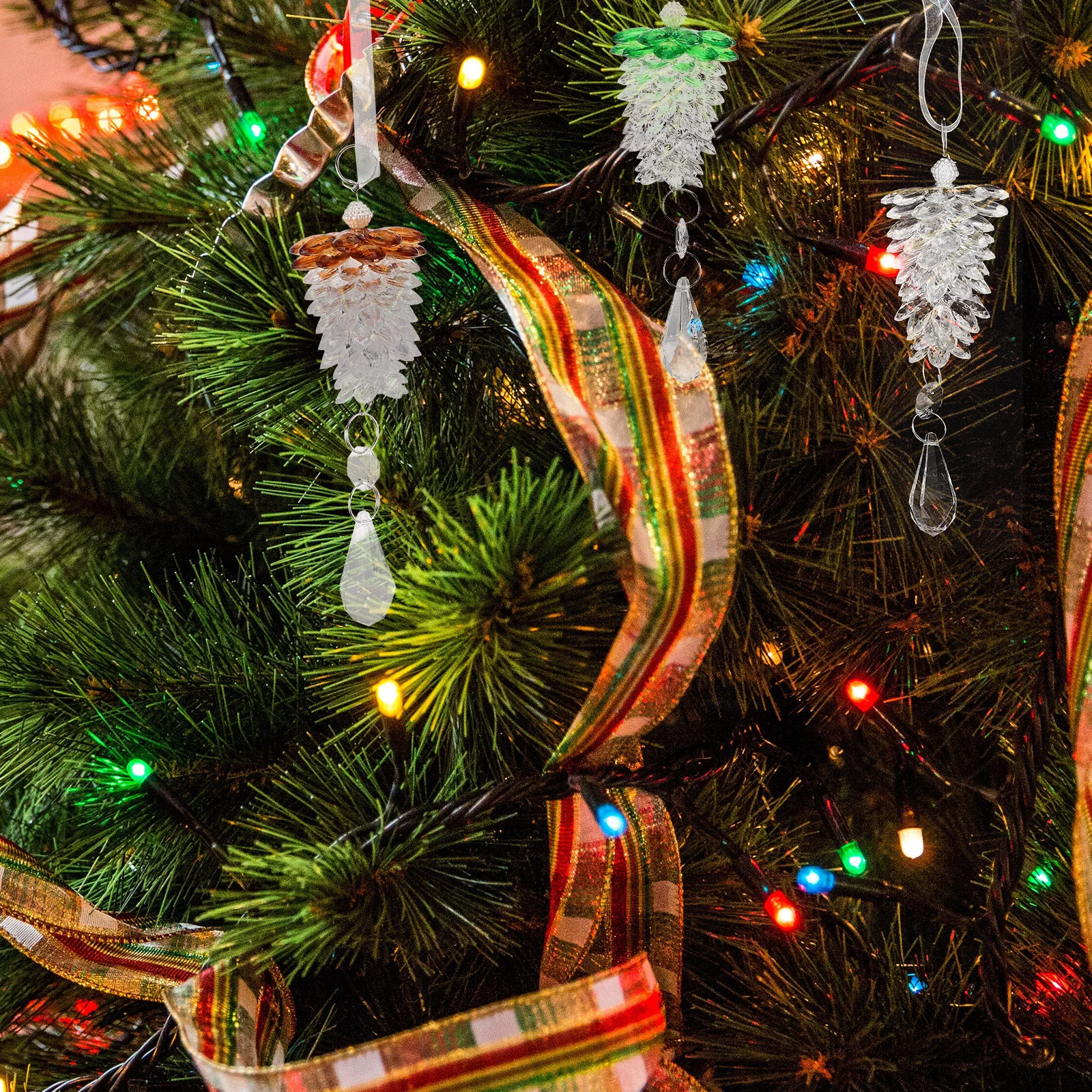 

3Pcs Clear Acrylic Pinecone Ornaments Cone Hanging Decorations Christmas Tree Rustic Holiday Decor