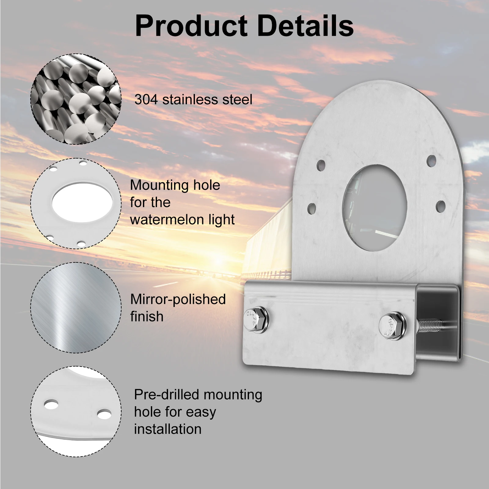 2 Pack Watermelon Light Brackets Straight Down Clamp-On Stainless Steel Mounts for Pickup Semi-Truck No Drilling Required