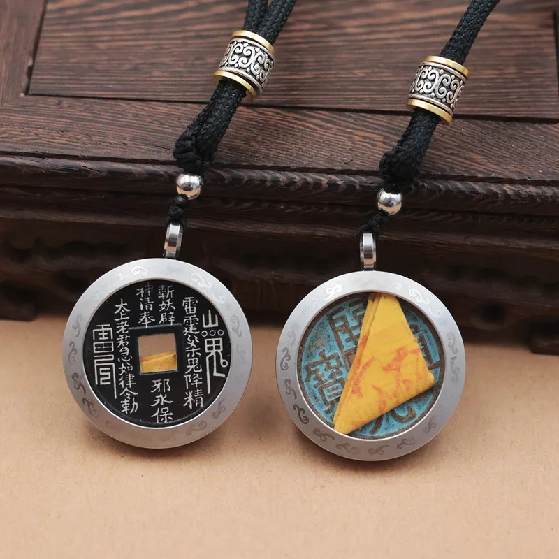 Mountain Ghost Money , Kaiyuan Tongbao Ancient , Pendant, Pure Copper Five Emperors Coin, Protective Case