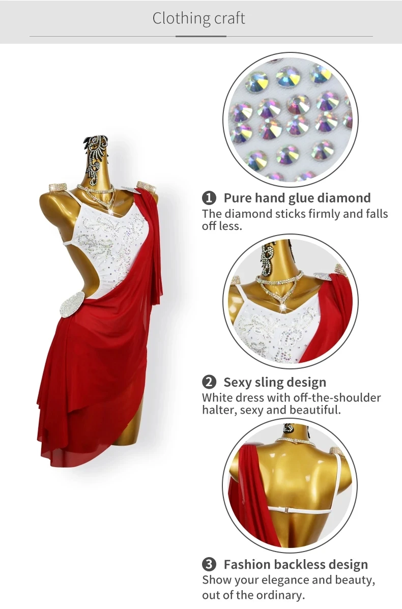 Lateinamerikanisches Tanzkleid, Sport-Party-Kostüm, Mädchen-Cabaret-Anzug, Ballkleid mit Fransen, elegante Damen-Wettbewerbskleidung, sexy Abendkleidung – Detail 6