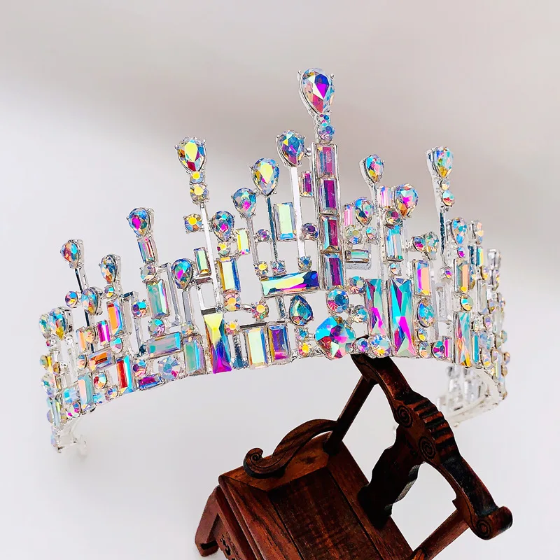 Luxury High Quality Royal Queen Wedding Crown for Women Large Crystal Banquet Veil Tiara Party Costume Hair Ornament