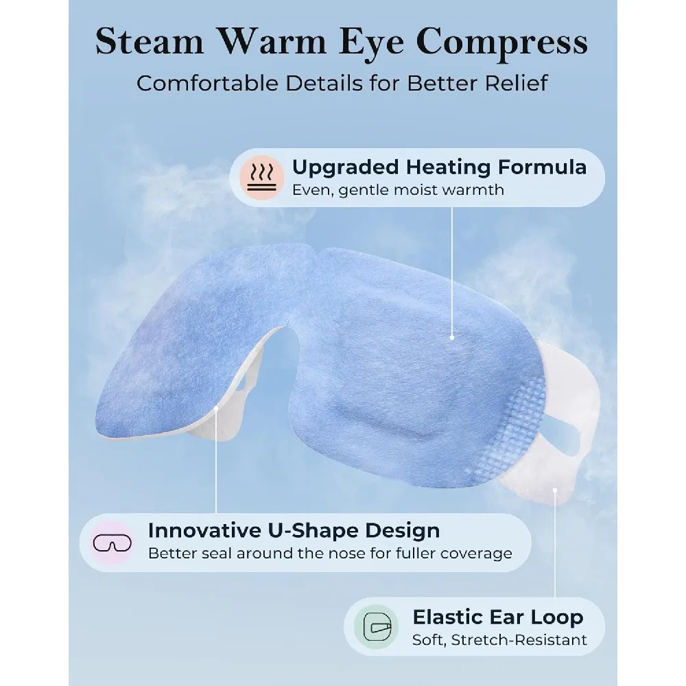 2 Pack Disposable Steam Eye Masks, 35+ Minutes Long Lasting Warm Compress Eye Mask, Self Heating Moist Heat Eye Patch for Dry Eyes Dark Circles Fatigue Relief Sleep Travel Office