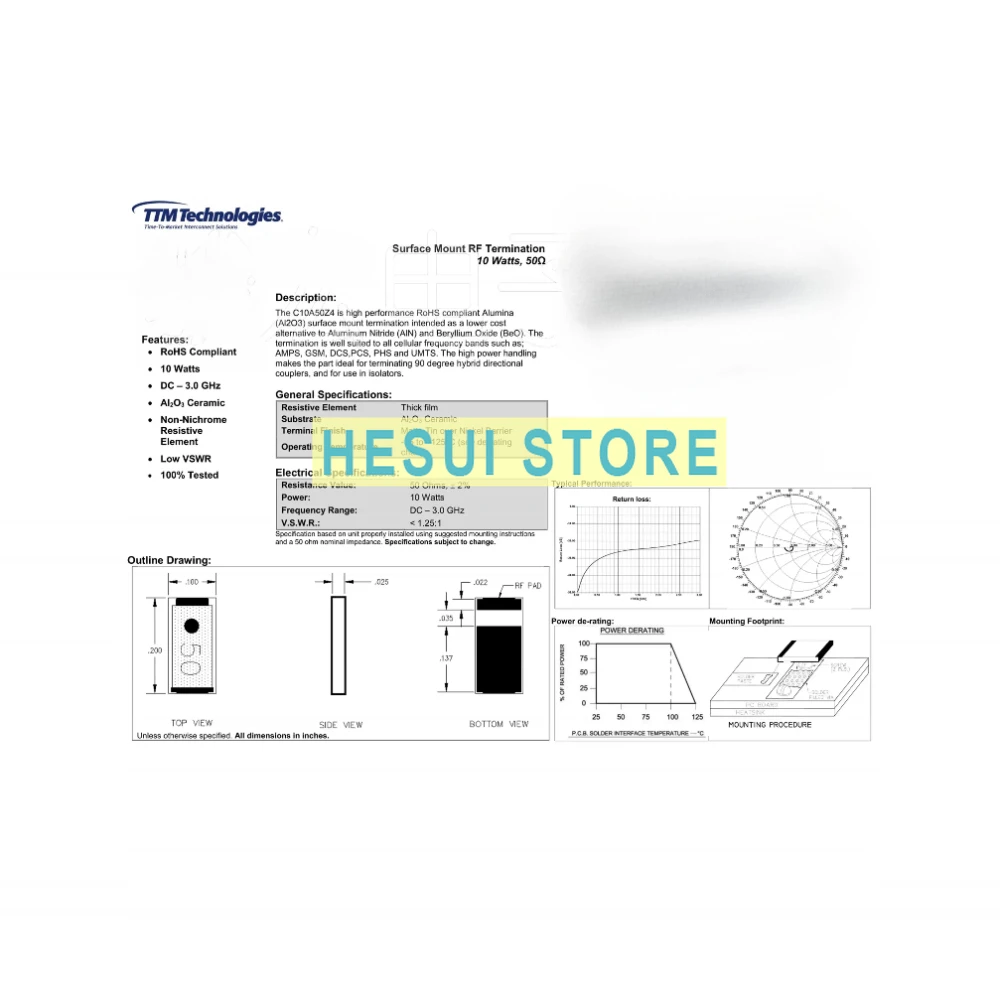 2.5 * 5Mm patch 2010 RF resistor 10W 50R DC-3G 3GHz