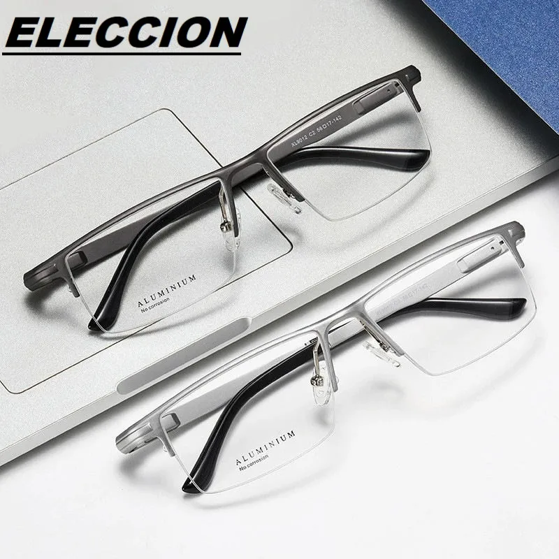 

ELECCION Brand Men Optics Glasses Spring Hinge Half Frame Rectangle Eyewear Myopia Semi Rimless Eyeglasses Frames Gray Color