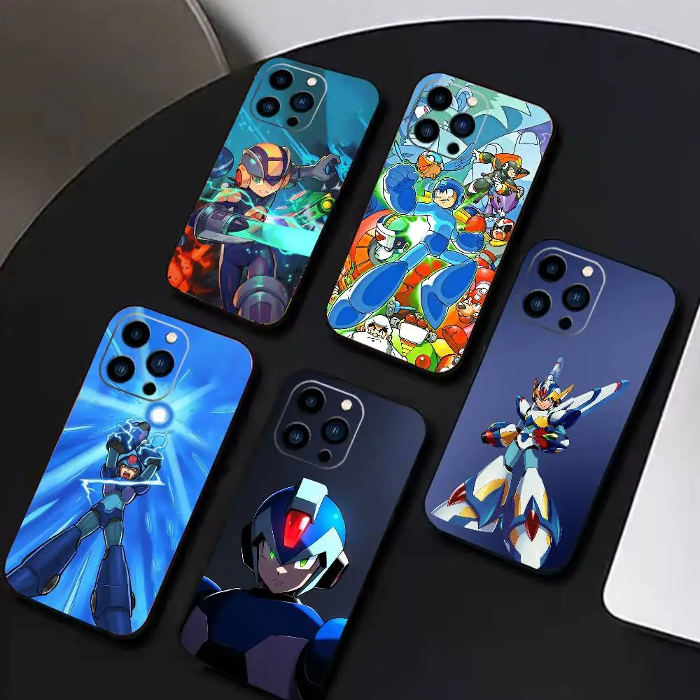 

H-Mega Man Anime Phone Case For iPhone 17 16 15 14 13 12 Max Plus Silicone Black Cover
