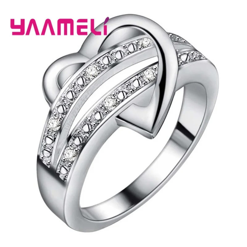

925 Sterling Silver Love Heart Rings for Women Engagement Jewelry Simple Statement Cubic Zirconia Finger Ring Wedding Gifts