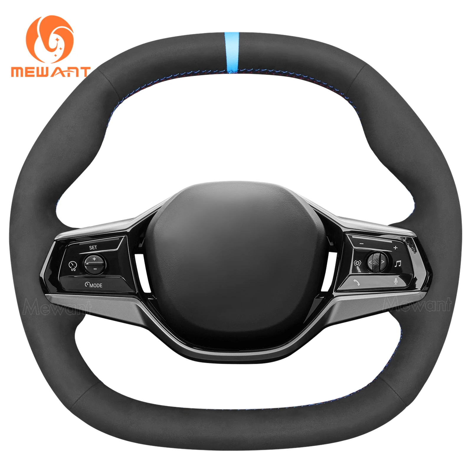 

MEWANT Black Suede Leather Car Steering Wheel Cover for BMW 5 Series G60 2024 / i5 G60 2024