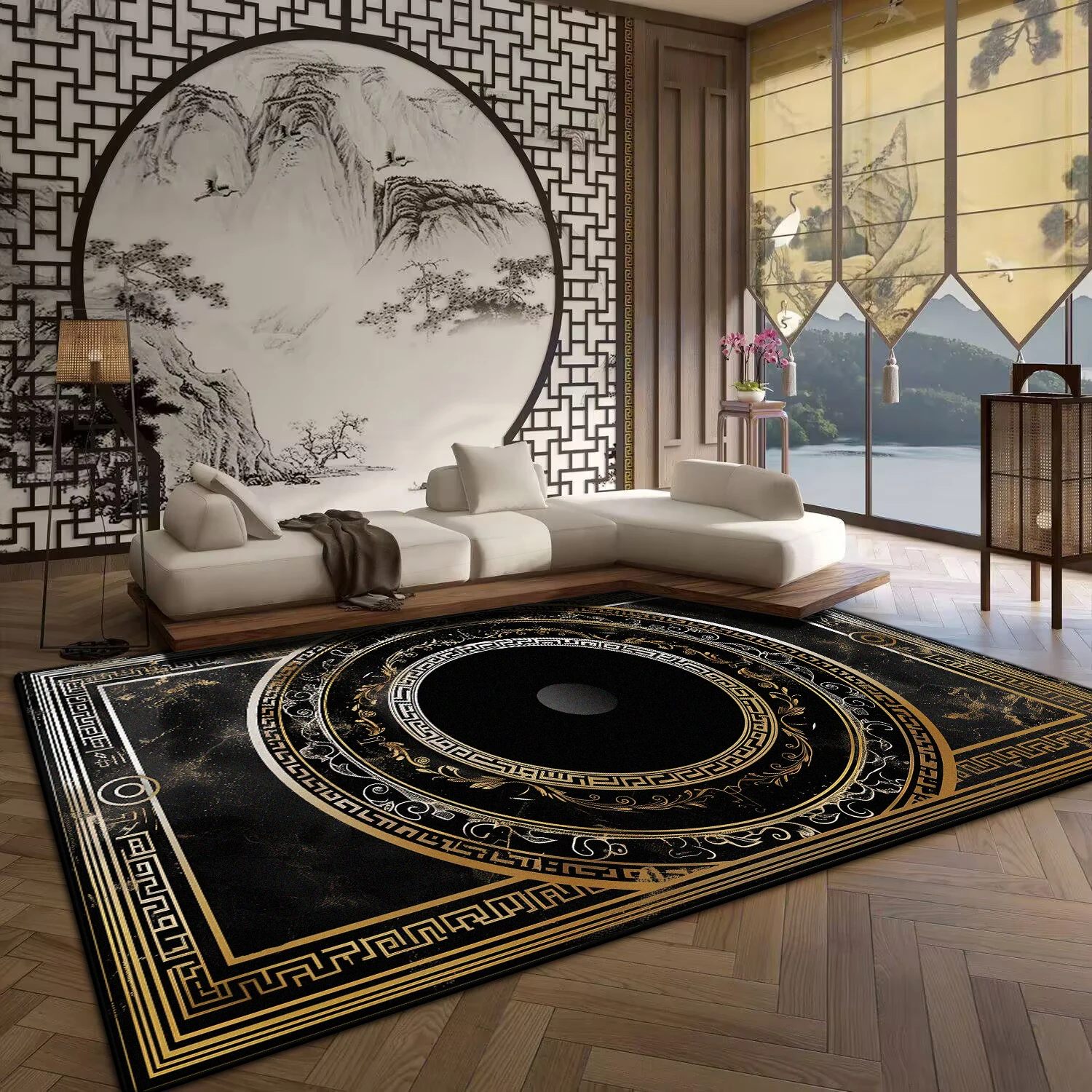 

Luxury Black Large Living Room Non-slip Carpet Room Decoration Aesthetic Modern Large Area Rugs Washable Area Rug Bath mat