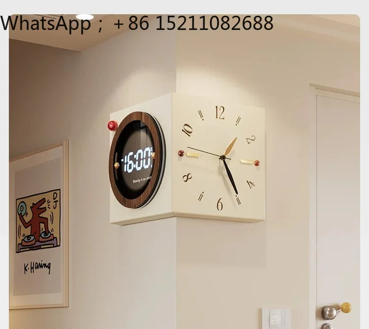 SCY Electronic Corner Clock Creative Atmospheric Wall Clock Living Room Advanced Sensor Wall-mounted Double-sided Clock