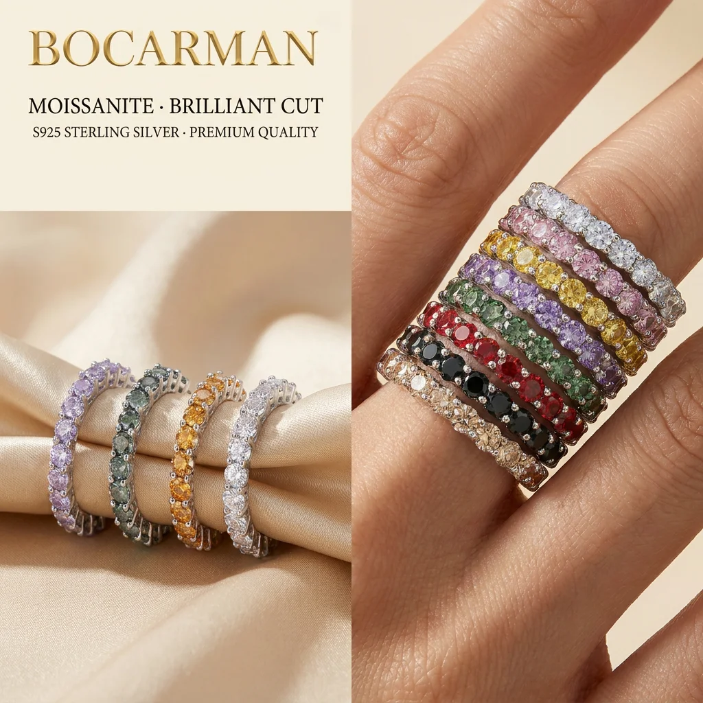 

S925 Sterling Silver GRA Certific Colorful Moissanite Diamond Eternity Ring For Women fine Jewelry Plated Full Moissanite gifts