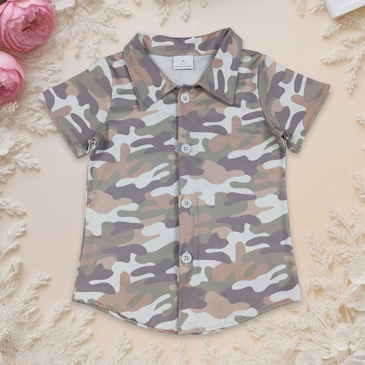 

Baby Boy Short Sleeve Summer T-shirts Southern Grey Camo Infant Toddler Kids Button up Shirts Tops Children Clothes Wholesale