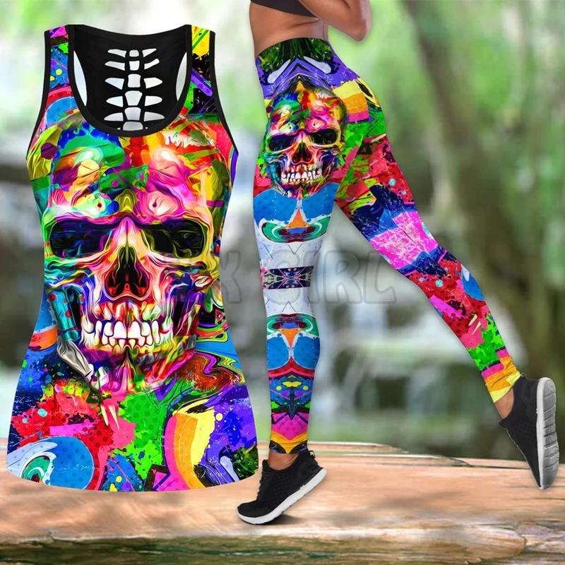 

Skull illustration Colorful 3D Printed Tank Top+Legging Combo Outfit Yoga Fitness Legging Women