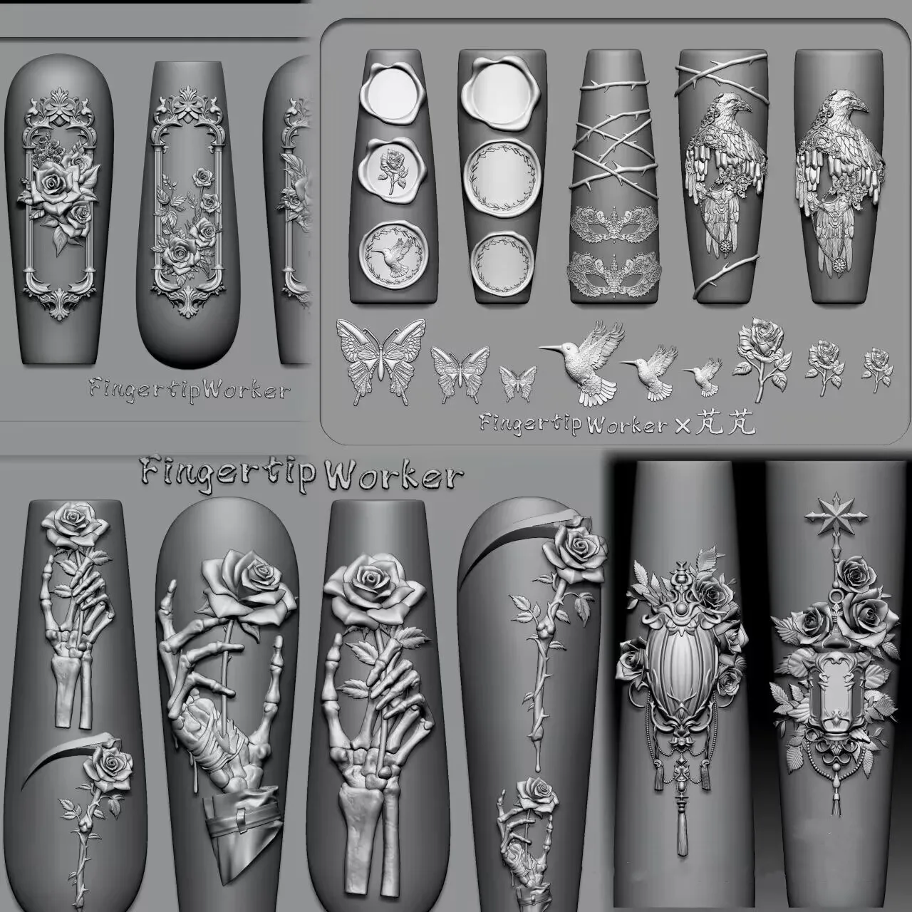 1Pc Rose Skeleton Vintage Bow Flower Window 3D Acrylic Mold Nail Art Decorations  DIY Silicone Nail Templates Nail Mold