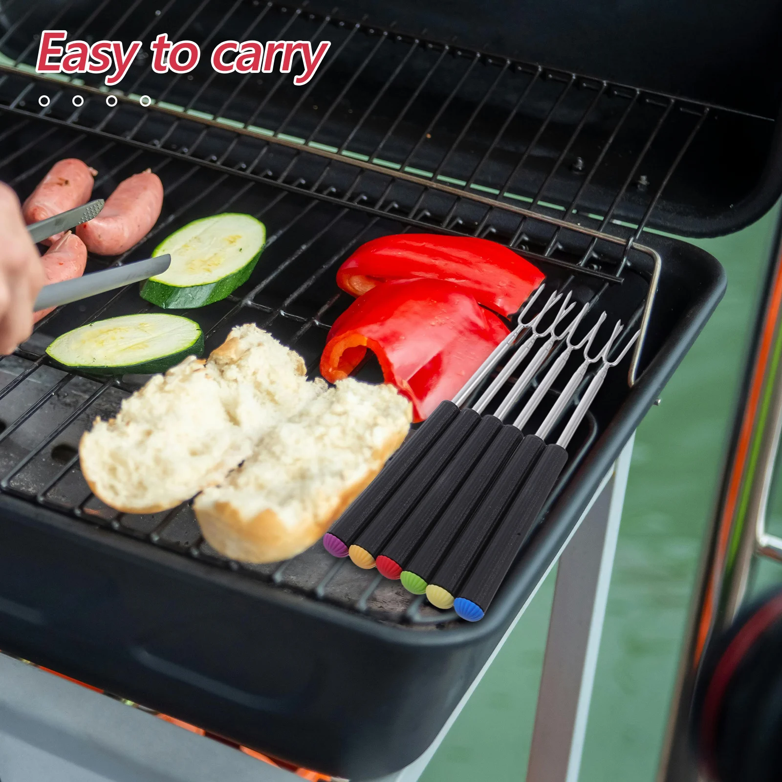 

6Pcs Stainless Steel Fondue Forks Adjustable Length Extendable Heat Resistant Handle for Grilling Cheese Chocolate Dipping