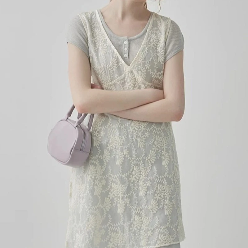 

Overlapping Embroidered Lace Vest Dress Female 2025 Summer Design Feeling Slim A Short Dress