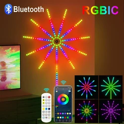 Smart Bluetooth Fireworks Strip LED RGBIC Sonho Cor Mudando USB 5V Firework Lamp Controle Remoto Natal Living Room Decor