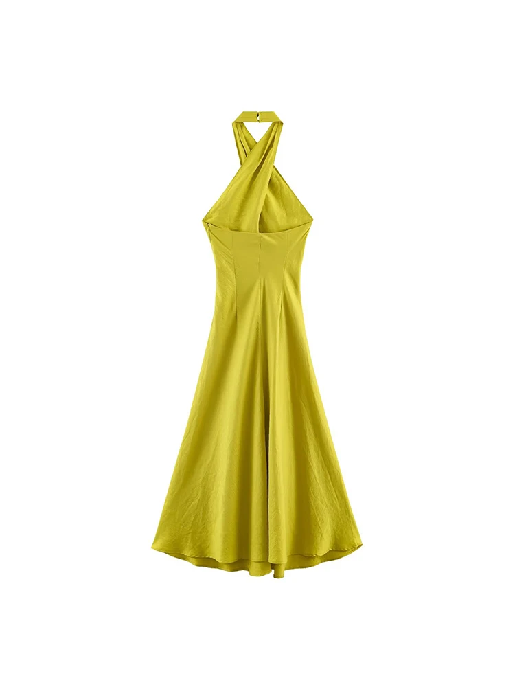 TFMLN Elegant Women Cross Halter Long Dress Sexy Backless Ball Gown Cocktail Party Evening Dresses Fashion Solid Lady Outfit
