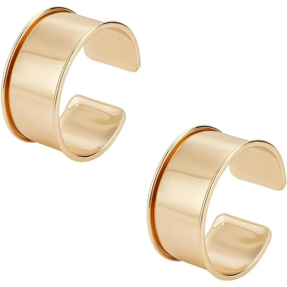 2pcs Golden Grooved Bangles Punk Style Wide Band Open Cuff Bangle Adjustable Alloy Wrist Cuff Wrap Bracelet for Leather Inlay