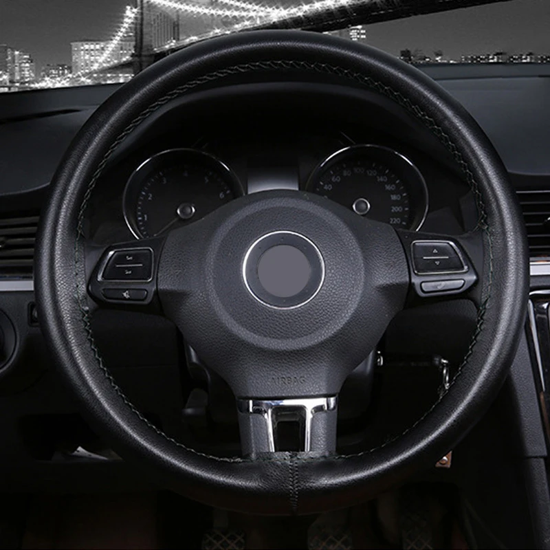 

Hand Sewing Steering Wheel Cover 15in/37-38cm 1pcs Accessories Breathable Leather Non-slip Replacement Car Truck
