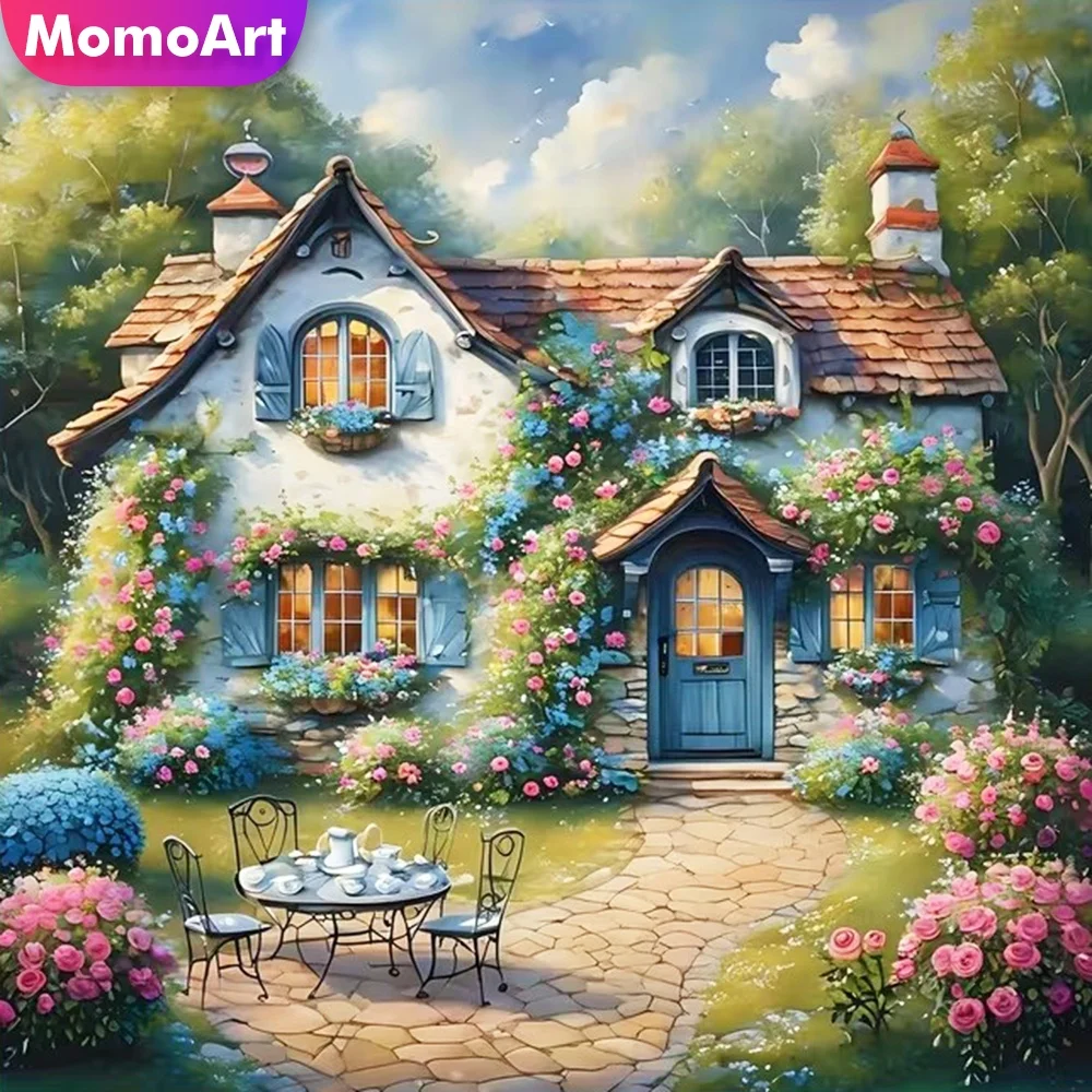Momoart House Diamond Mosaic Landscape Suitable for Beginners Diamond Painting Garden DIY Picture of Rhinestones Child Hobby