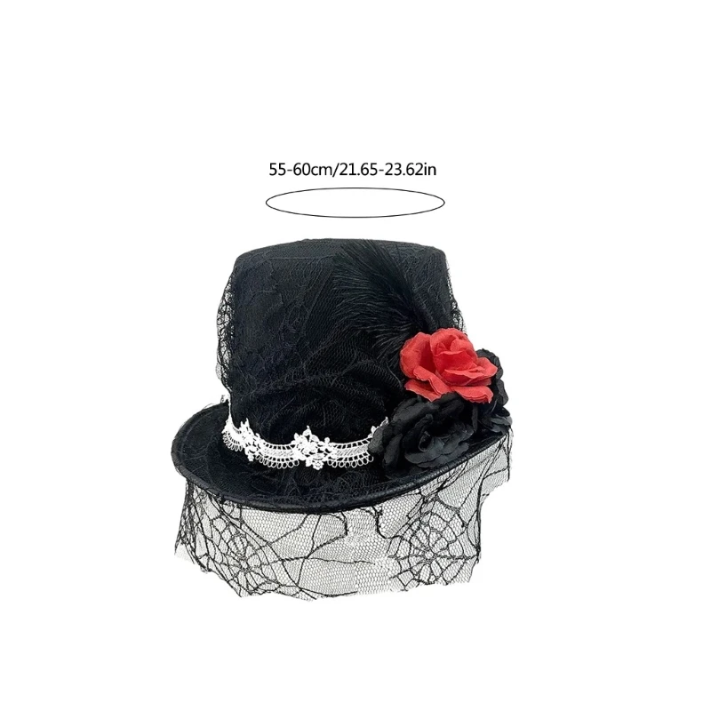 Elegant Magicians Hat with Lace Flower Veil for Dinner Outdoor Casual Wear Dropship