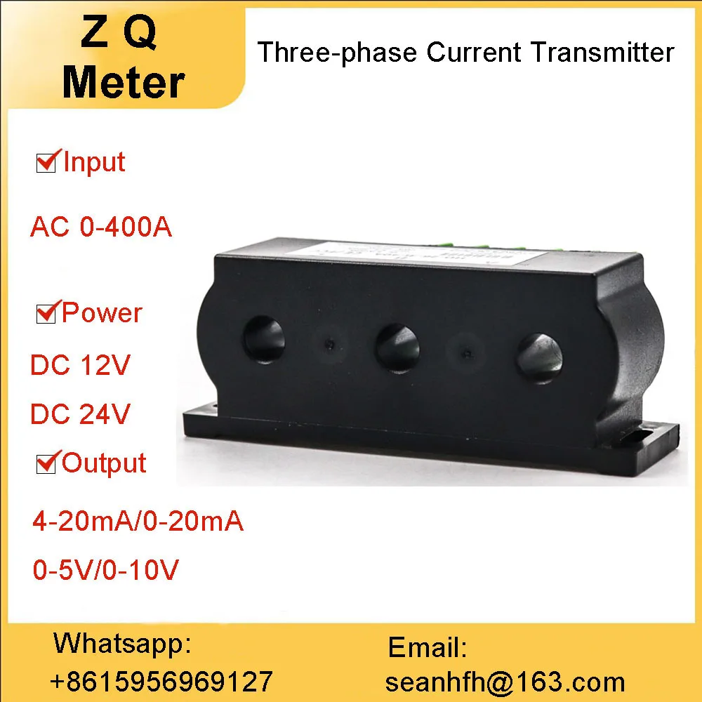 Three-phase AC current transmitter sensor signal detector 0-400A measurement range 4-20mA 0-5V output