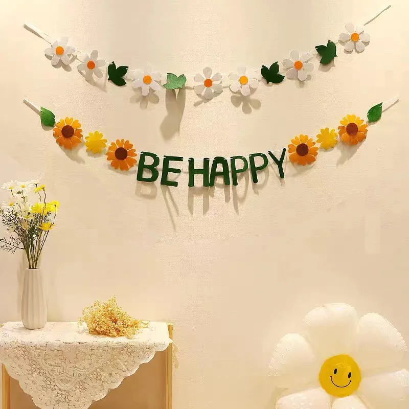 Rainbow Color Birthday Happy Party Banner Be Happy Hanging Banner Garland Daisy String Banner Wedding Banner Home Party Decor