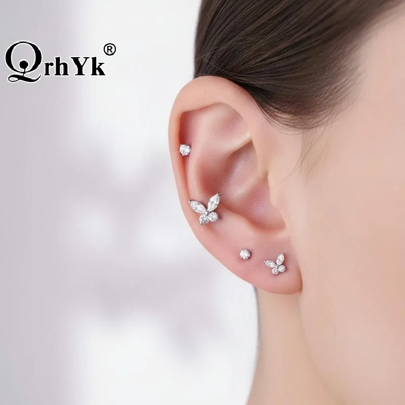 Right Grand ASTM F136 Titanium 16G Mini Butterfly CZ Labret Tragus Cartilage Conch Forward Helix Stud Nose Piercing Body Jewelr