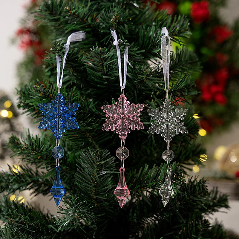 Crystal Christmas Tree Ornaments Snowflake Pentagram Angel Elk Reindeer Threaded Ice Crystal Home Xmas Party Hanging Decor