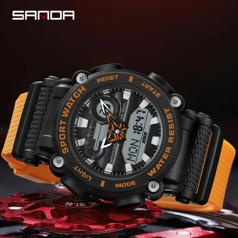 SANDA 3139 New Youth Fashion Digital Watch Shockproof Waterproof Dual Wristwatches LED Chrono Alarm Clock Mens Watches Cool Hour