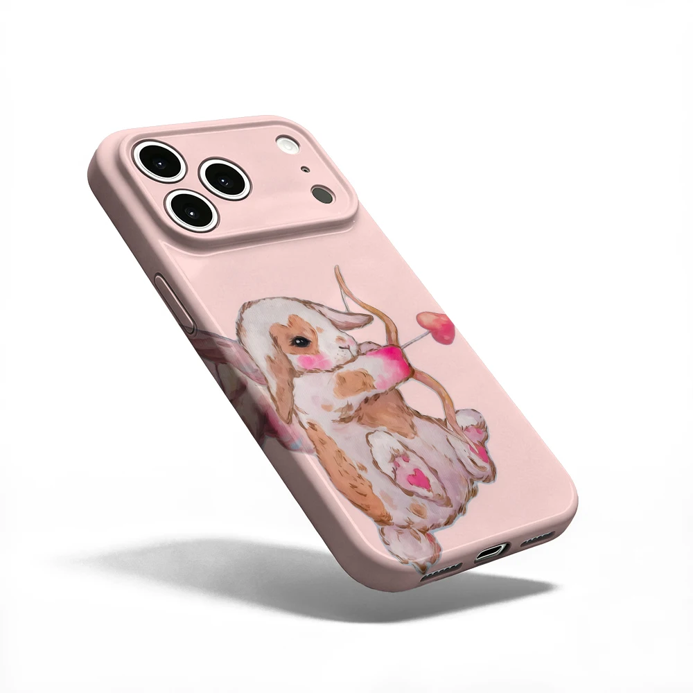Rabbit Cupid Pink Bow Phone Case For iPhone 17 16 15 14 13 12 11 Pro Max Air 16e 7 8 Plus XS Max X XR Hard PC Bumper Cover