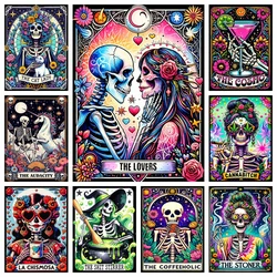 5D DIY Diamond Embroidery Tarot Card Diamond Painting Cartoon Skeleton Cross Stitch Set Halloween Art Decoration Gift