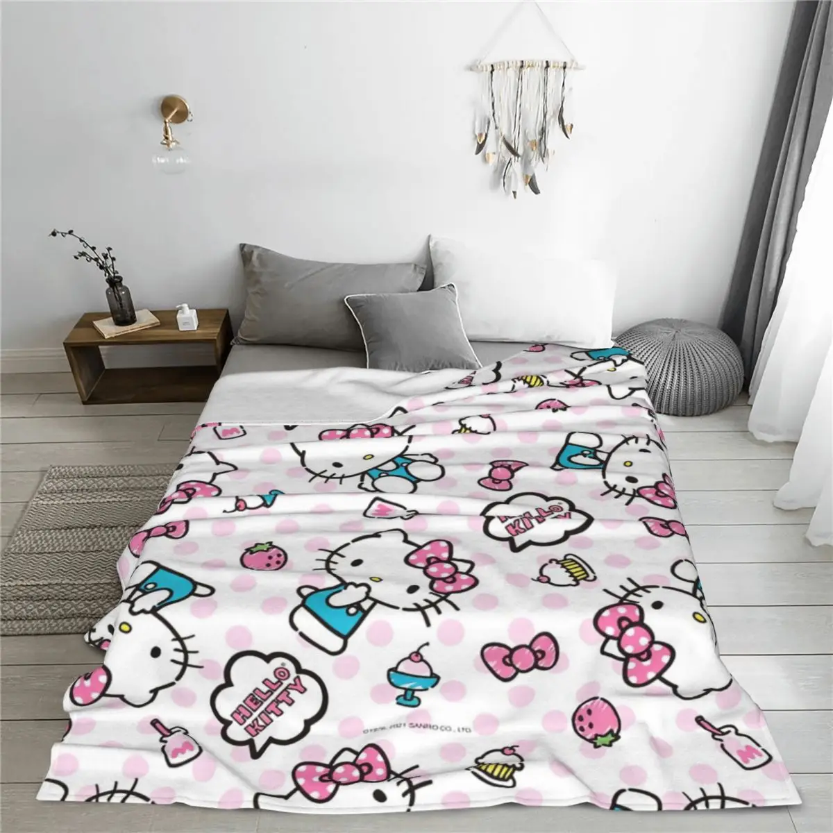 Official Pink Hello Kitty Milk Knitted Blankets Flannel Soft Throw Blankets for Bedding Couch Bed Rug