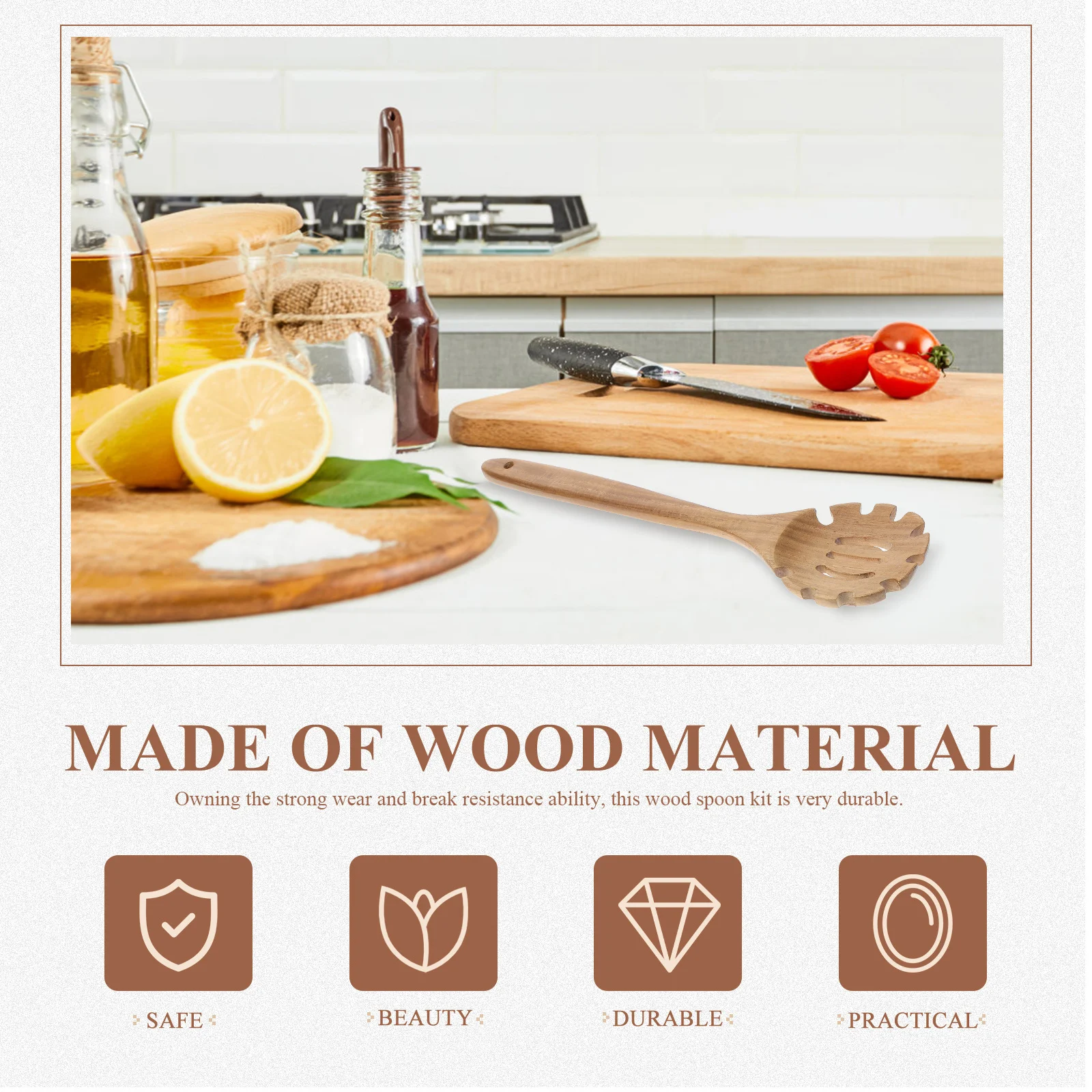 

2Pcs Long Handle Wooden Spoon Non-Stick Kitchen Supplies Heat Insulation Comfortable Grip Cooking Utensils Hanging Hole