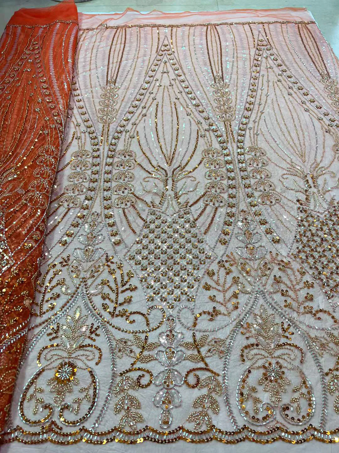 

Luxury African Heavy Beaded Wedding Lace Fabric 2023 High Quality Nigerian Sequins French Tulle Fabric For Party Dress C43018