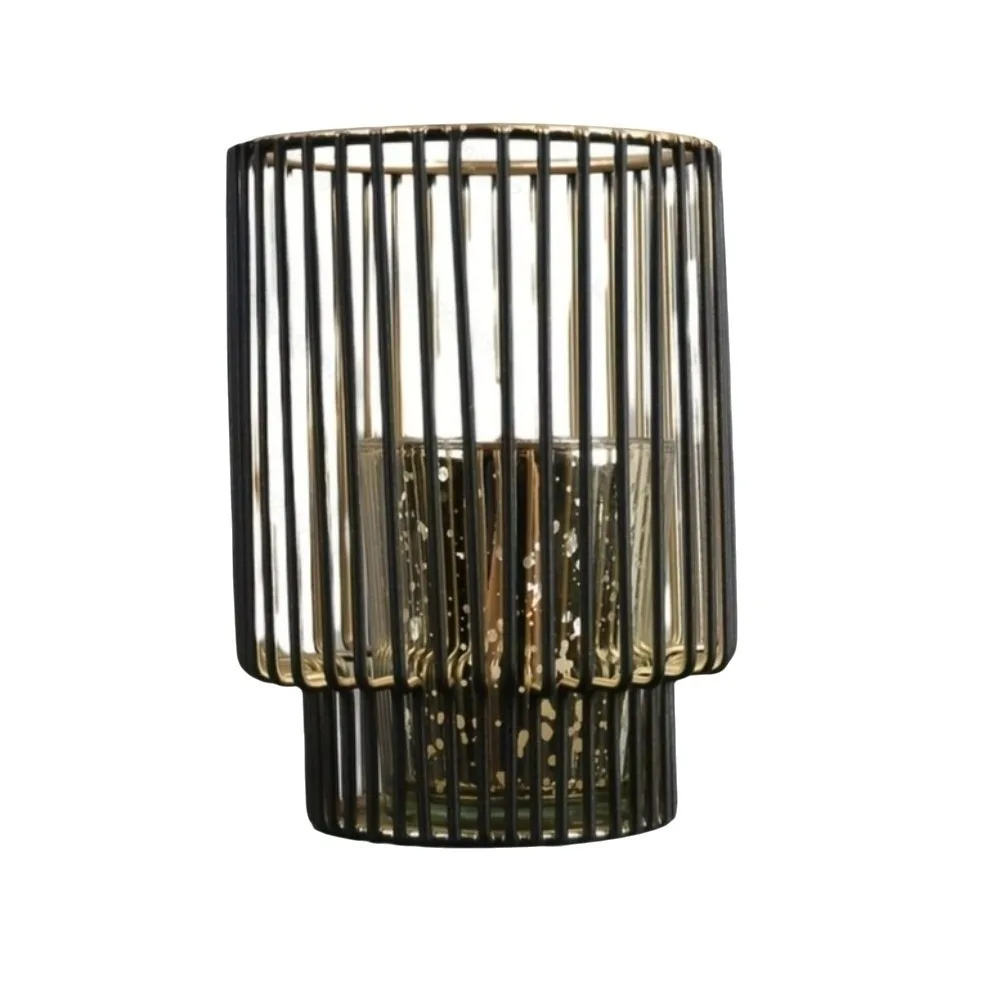 Black Metal Wire Candlestick Holder 3.38x4.72in LED Candle Compatible Iron Candle Holder Pillar Candle Fit Glass Cup Candlestick