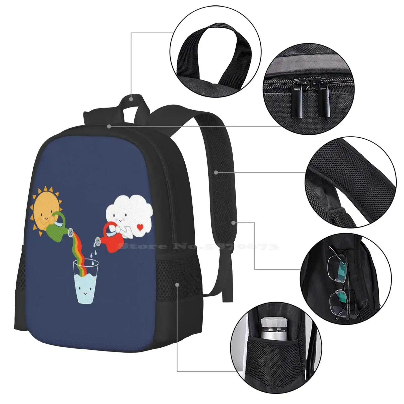 The Glass Is Refillable Fashion Pattern Design Travel Laptop School Backpack Bag Glass Quote Sun Cloud Refillable Believe Drink