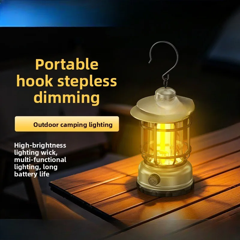 

New Style Outdoor Lighting Camping Lamp - Rechargeable Tent Ambience Light, Hook Style Stall Lamp, Retro Lantern