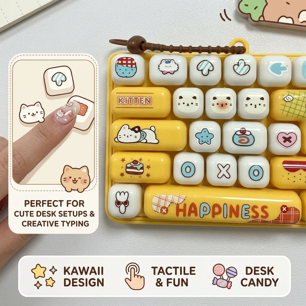 Cartoon Animal Diary 26 Grid Stress Relief Keyboard Keycap Keychain for Bags Backpacks Cars Teens Adults Couples Students Fun Gi