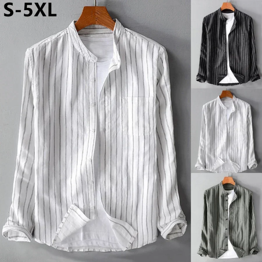 Plus Size 4XL 5XL Cotton Line Shirts for Men Casual Multicolor Striped Long Sleeve Shirt Man Fashion T Shirts Camisas De Hombre