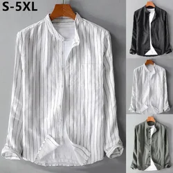 Camisa de manga longa listrada multicolorido homem moda t camisas de hombre tamanho grande 4xl 5xl algodão linha camisas para homem