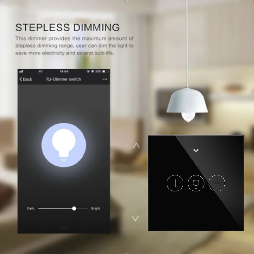 

Smart Remote Control Wireless Touch Switch WiFi Smart Dimmer Switch Stepless Dimming Control Real-Time Monitoring