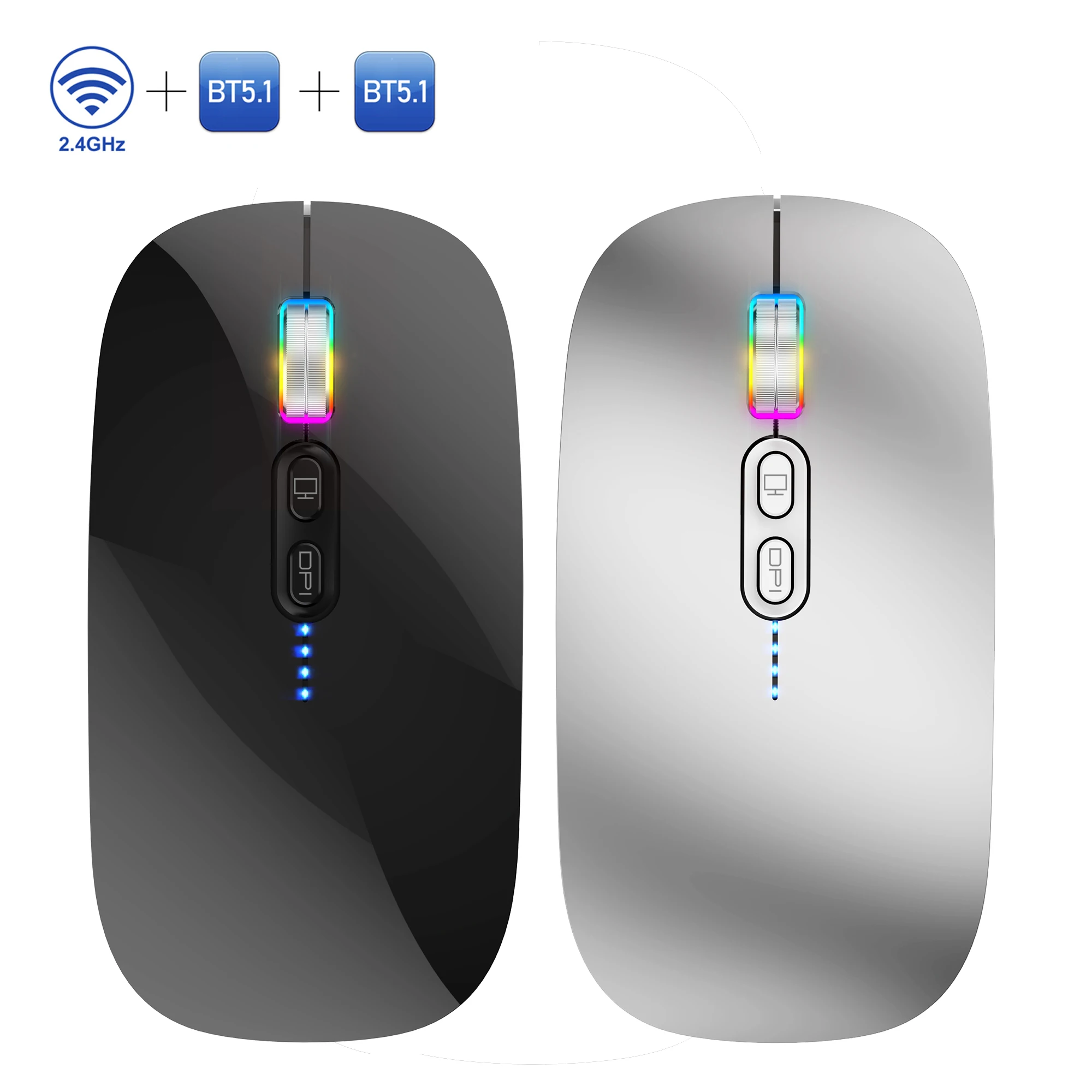 Newest Slim Mini Portable 2.4G+BT 3-Mode Optical Gaming Mouse Rechargeable 2.4GHz Wireless mice for Laptop Computer PC