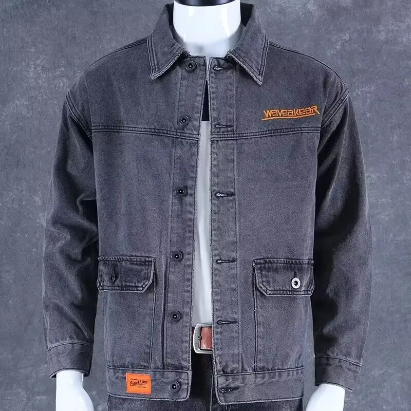 

Мужская джинсовая куртка свободного кроя для осени и зимы, повседневная рабочая одежда, куртка большого размера для молодежи, для отдыха