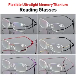 Flexible Ultralight Rimless Memory Titanium Magnetic Reading Glasses for Men and Women Presbyopic Eyeglasses Strength +1.0~+4.0