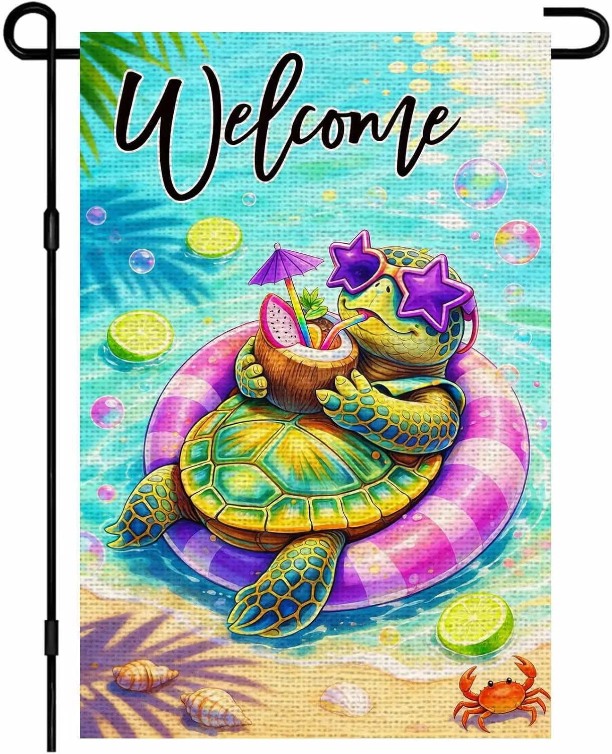 IVN Burlap Garden Flags 12x18 Inch Double Sided Summer Beach Yard Flags Welcome Turtle Pool Float Coconut Drink Starfish Sun GGO