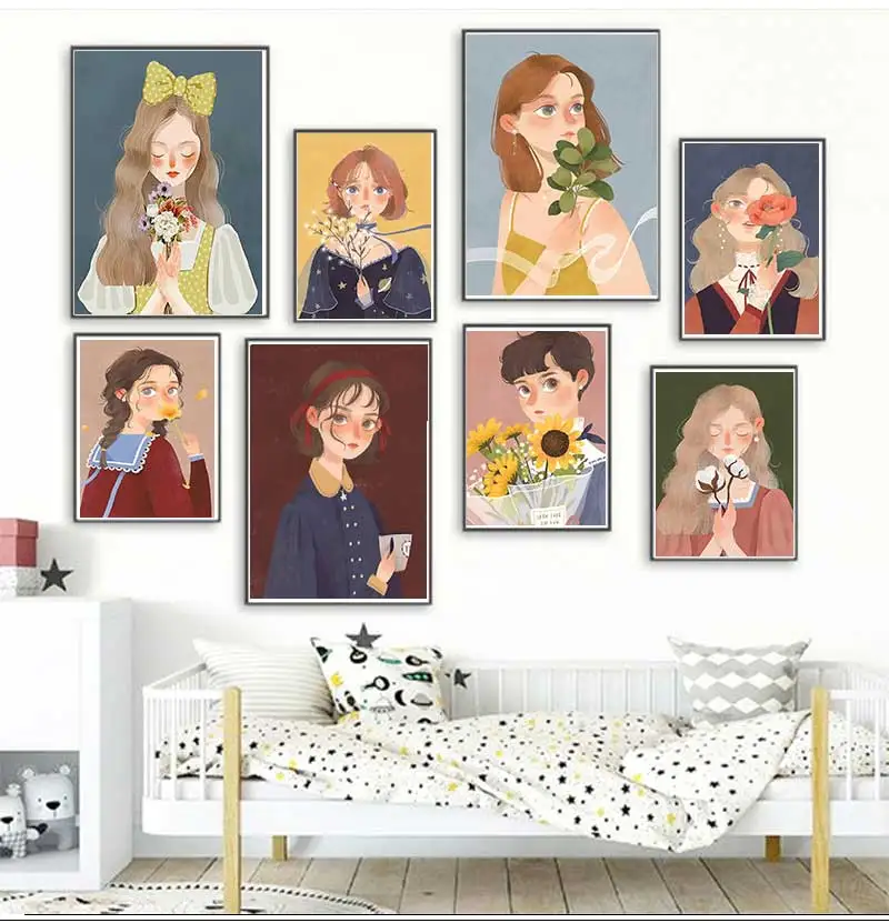 Anime Girl Prints Posters Lovely Pink Girly Style Canvas Painting Girls Room Interior Minimalist Boho Home Decor Birthday Gift