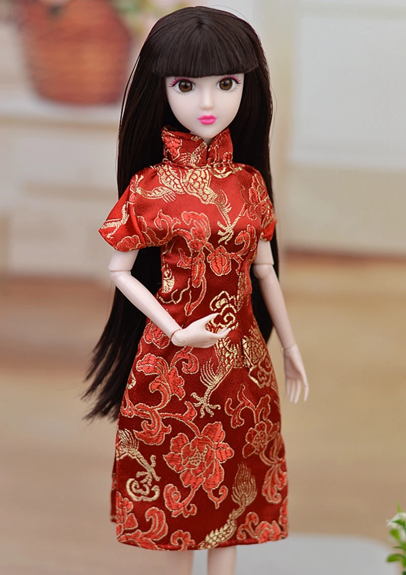 High Quality Red Flower Handmade Dress For Barbie Doll Clothes